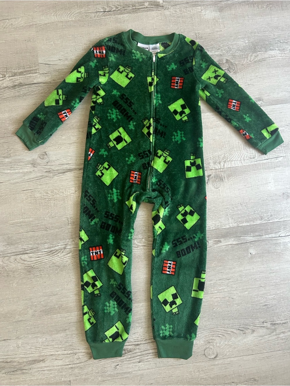 Boys Green Minecraft -Themed Fleece One-Piece Pajamas